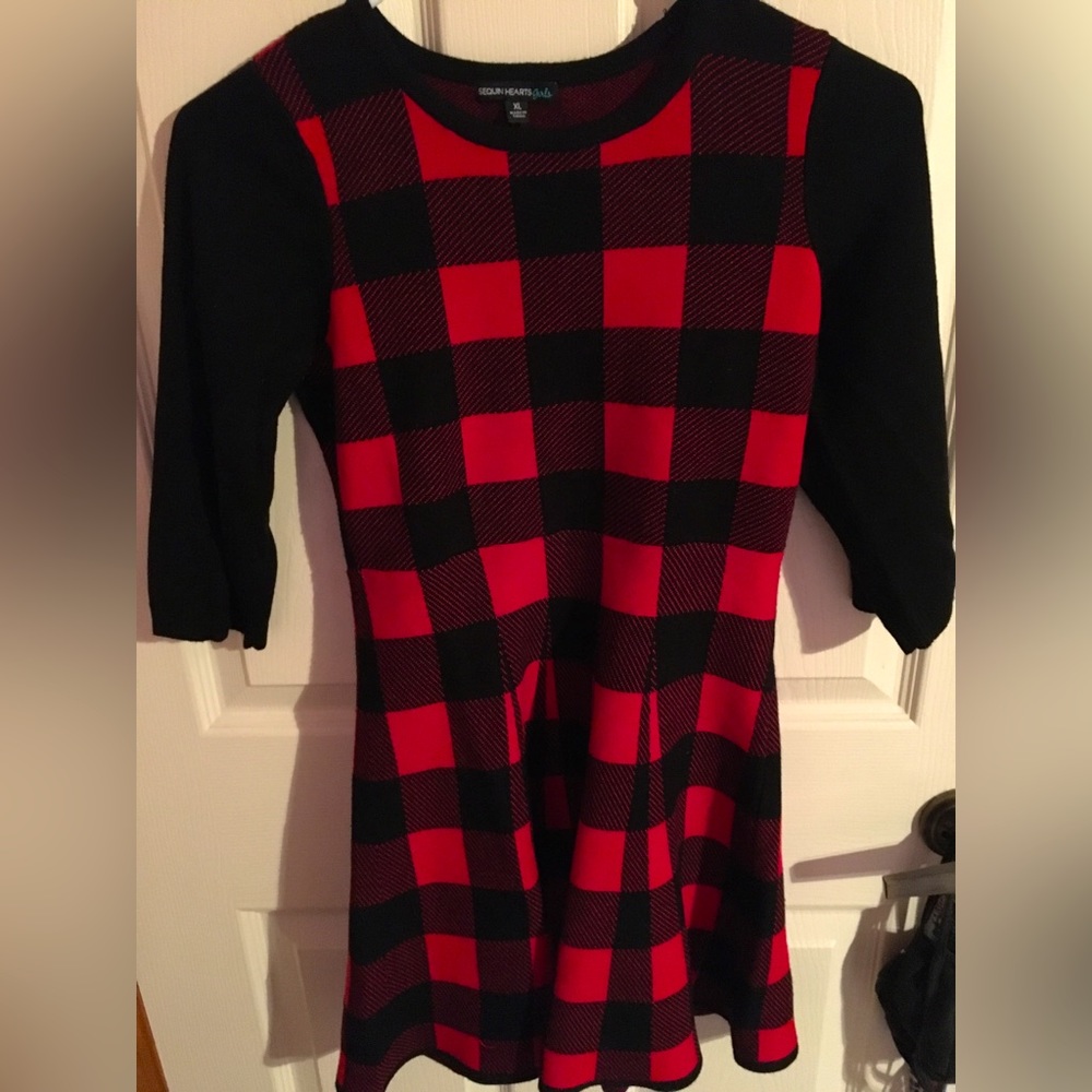 Sequin Hearts Plaid Dress Girl’s Large